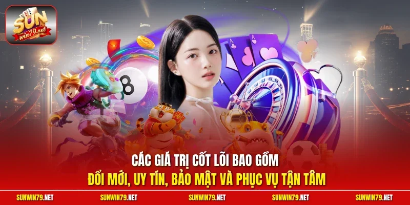 Giới Thiệu Sunwin 3 Sunwin Các giá trị cốt lõi bao gồm đổi mới, uy tín, bảo mật và phục vụ tận tâm